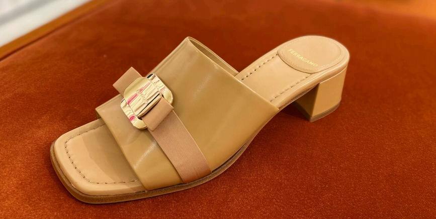 Ferragamo Vara Leather Slide Sandals
