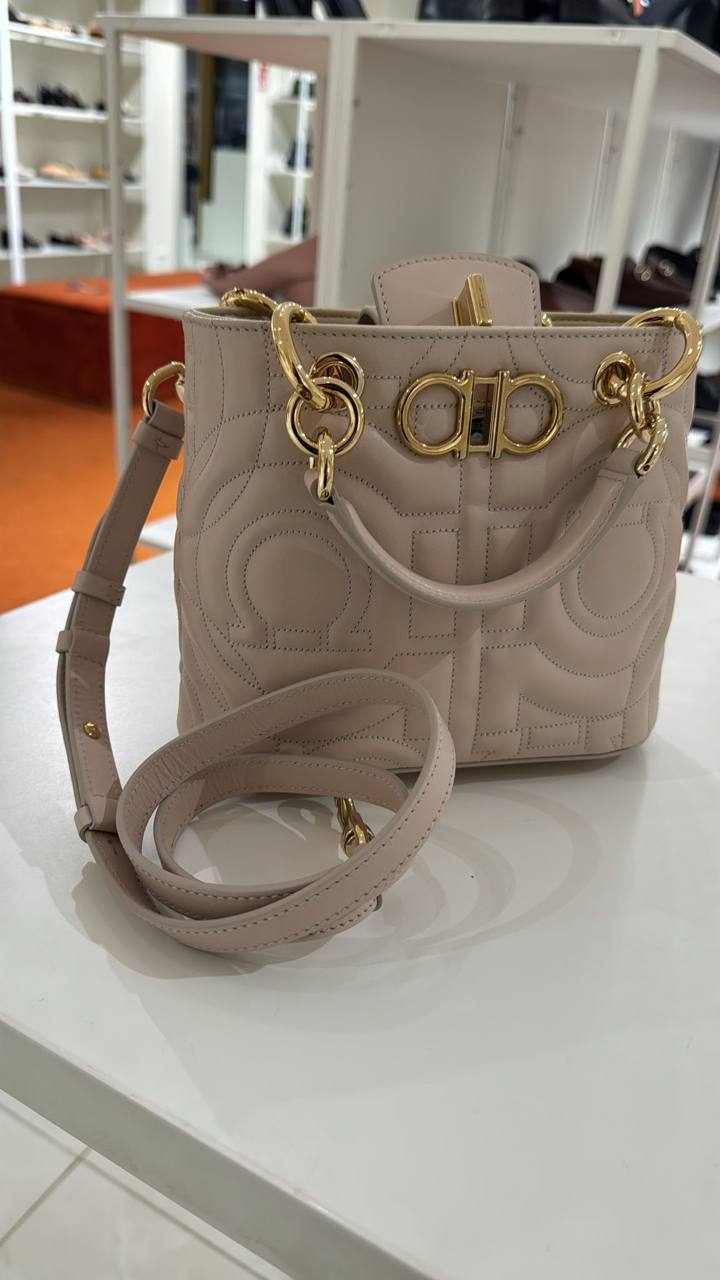 Ferragamo Studio Bucket Bag with Gancini Detailing