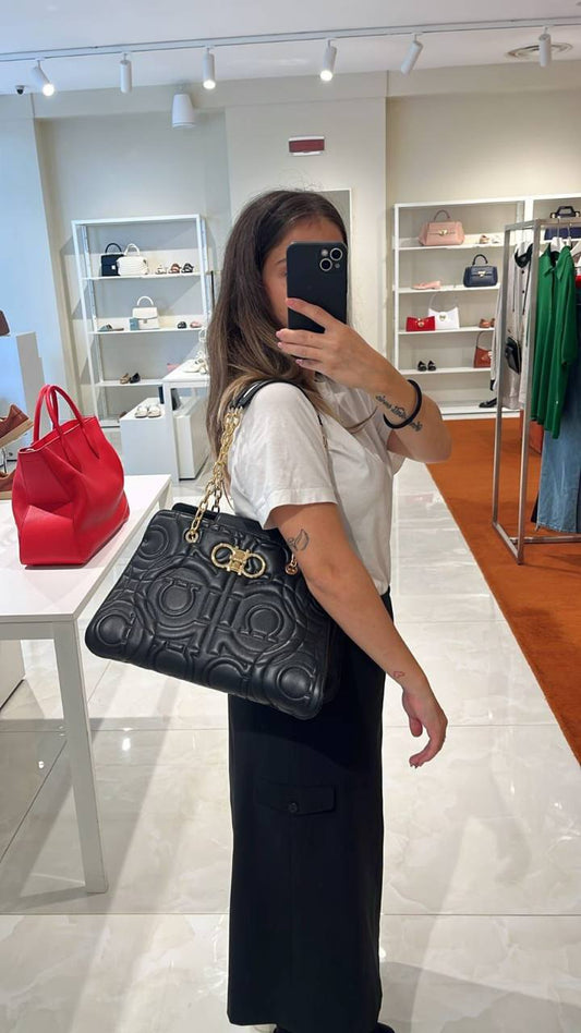 Ferragamo Gancini Quilted Leather Tote Bag